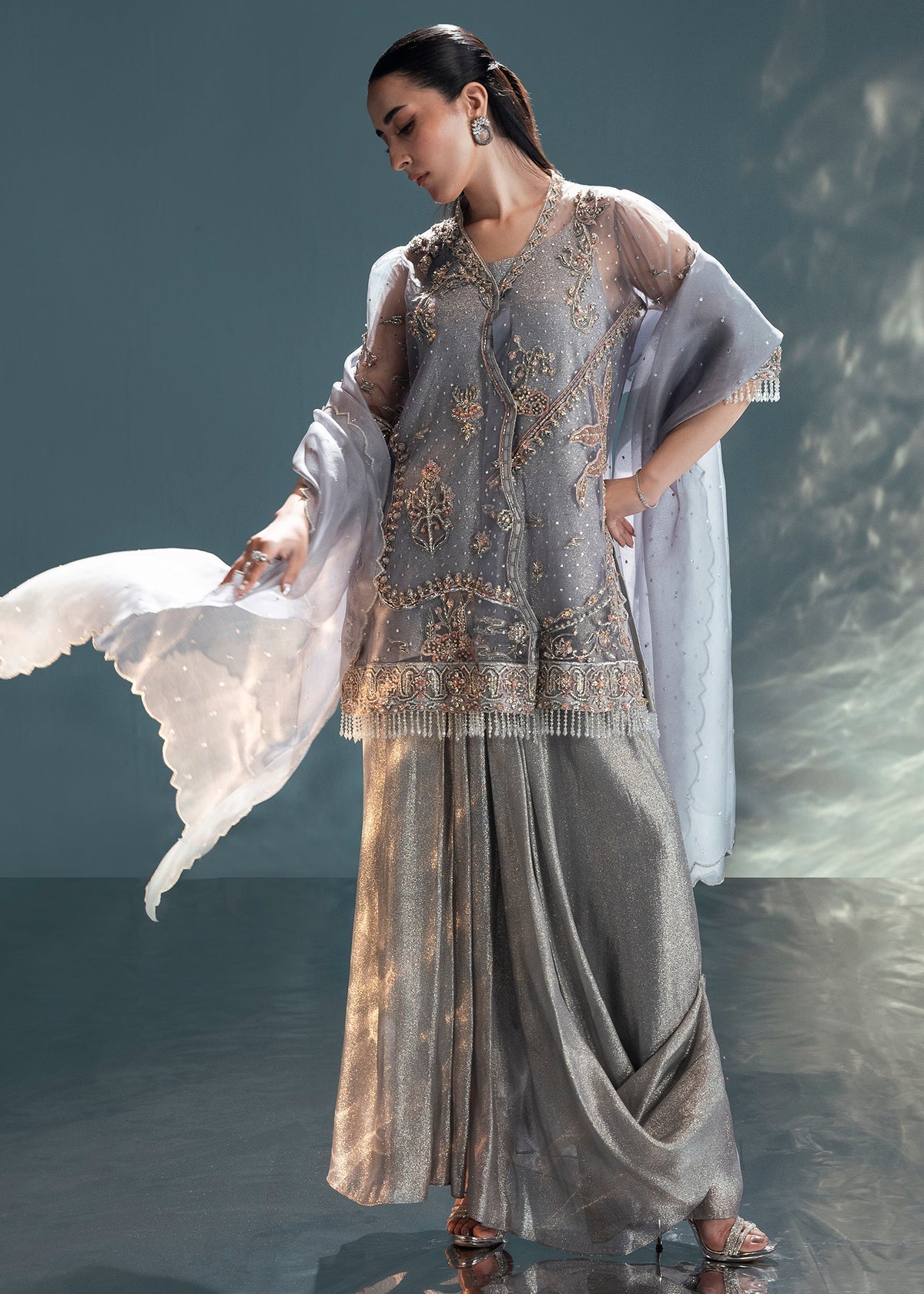 Jeem | Celestial Luxe Formals | DUSTY GREY - Formal Dress - available at Maria Faisal in UK and USA.