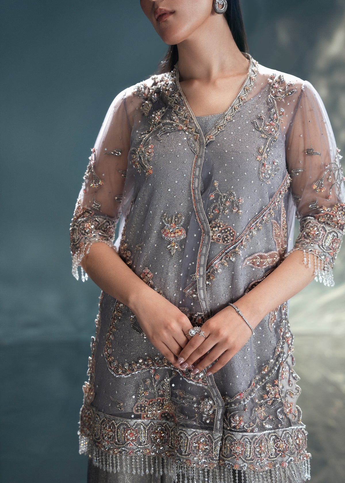 Jeem | Celestial Luxe Formals | DUSTY GREY - Formal Dress - available at Maria Faisal in UK and USA.
