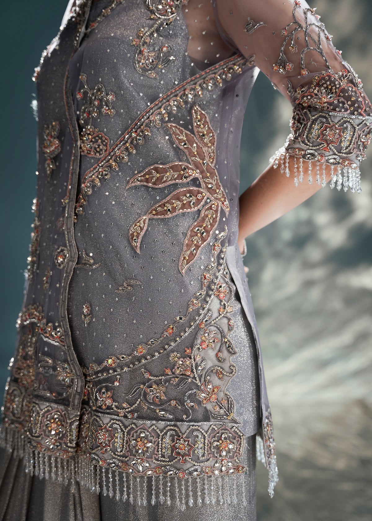 Jeem | Celestial Luxe Formals | DUSTY GREY - Formal Dress - available at Maria Faisal in UK and USA.