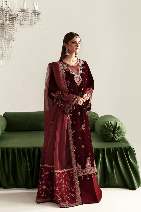 Emaan Adeel | Zarposh Velvet 25 | NADIRA - Formal Wear - available at Maria Faisal in UK and USA