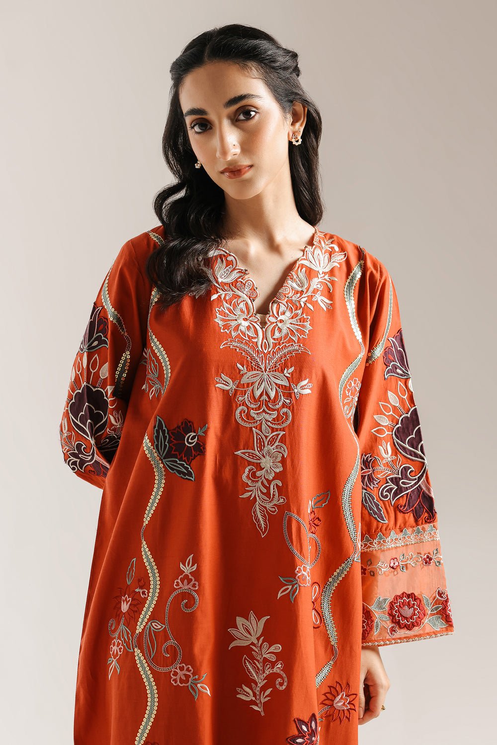 Ethnic | Rozana Collection 25 | Embroidered Dress 01A - is Orange dress from Ethnic - Ladies Clothes - Maria Faisal