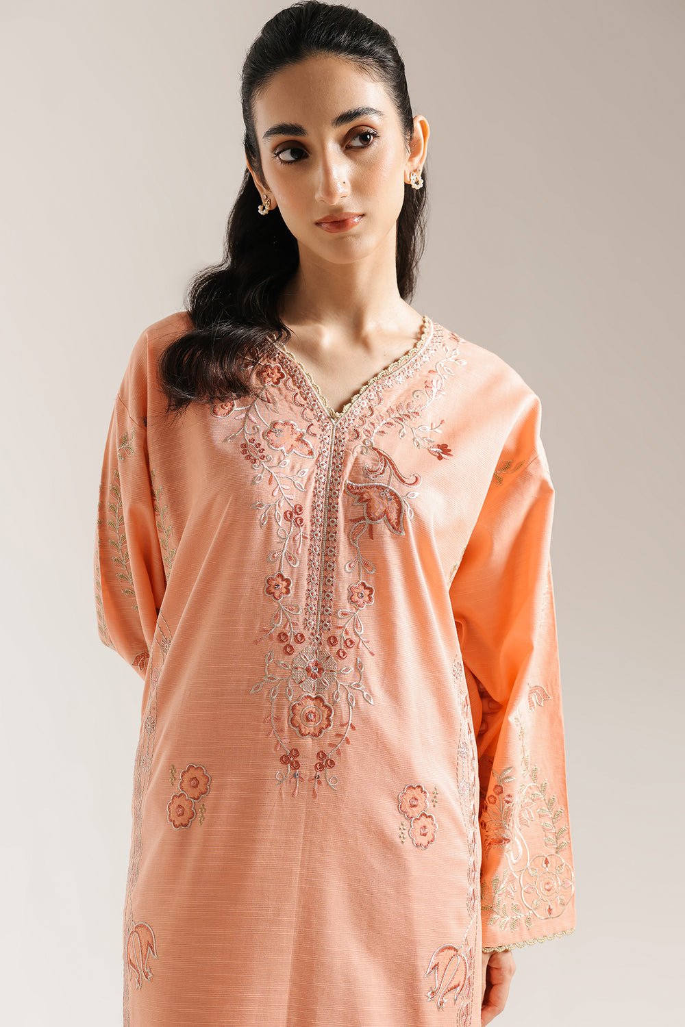 Ethnic | Rozana Collection 25 | Embroidered Dress 06A - is Pale Peach dress from Ethnic - Ladies Clothes - Maria Faisal