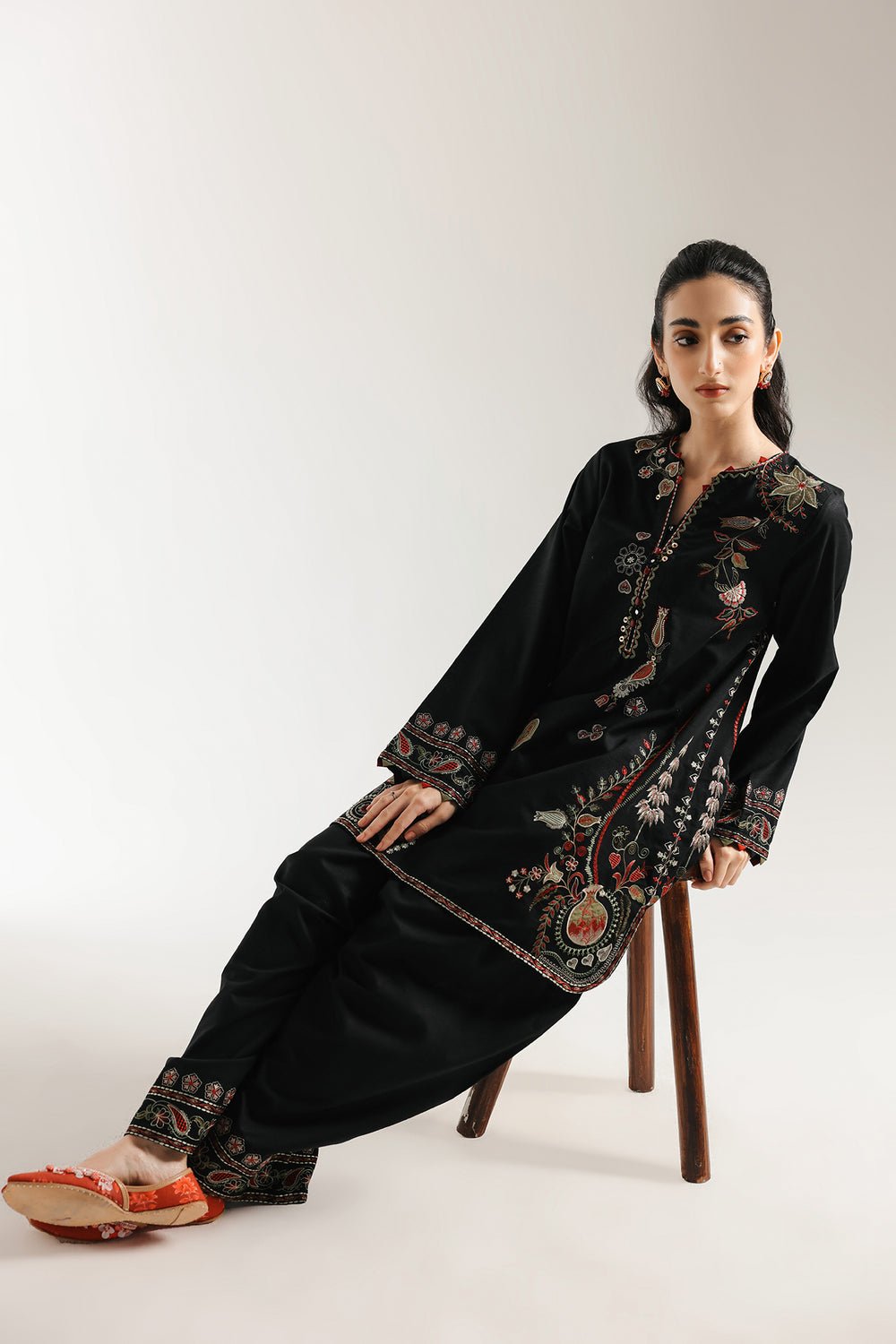 Ethnic | Rozana Collection 25 | Embroidered Dress 07A - is Black dress from Ethnic - Ladies Clothes - Maria Faisal