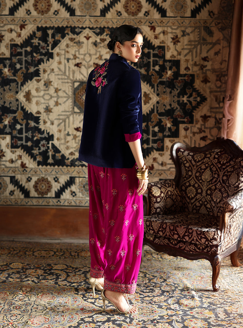 Zainab Chottani | Velura Velvet Edit 25 | Bela Jacket And Farshi - Formal Dress - available at Maria Faisal in UK and USA.