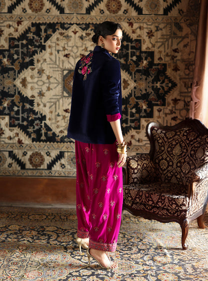 Zainab Chottani | Velura Velvet Edit 25 | Bela Jacket And Farshi - Formal Dress - available at Maria Faisal in UK and USA.