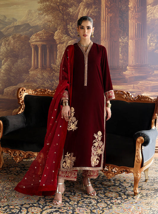 Zainab Chottani | Velura Velvet Edit 25 | Nur Long Shirt - Formal Dress - available at Maria Faisal in UK and USA.