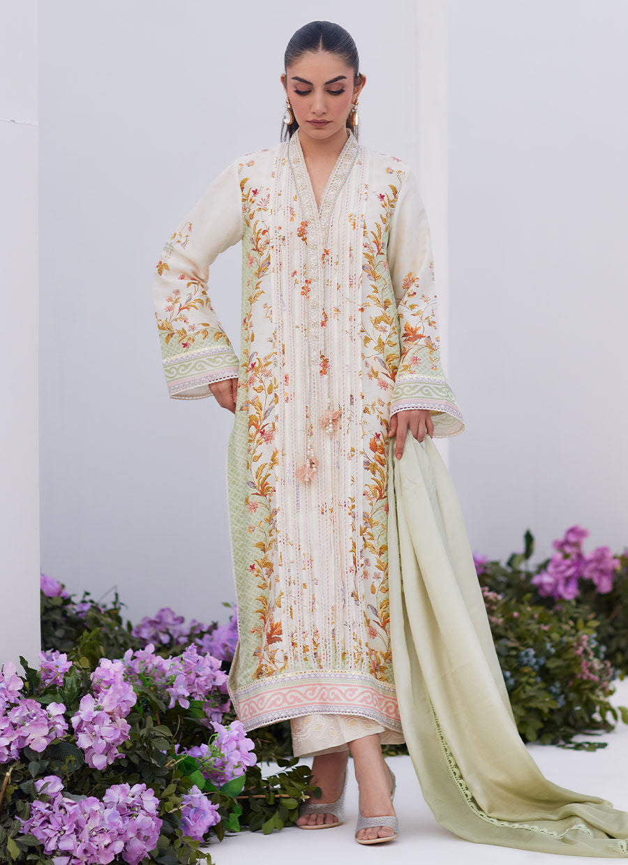 Farah Talib Aziz | Zaza Prints 24 | SAGE TRELLIS SHIRT AND DUPATTA - Ladies Clothes - Maria Faisal