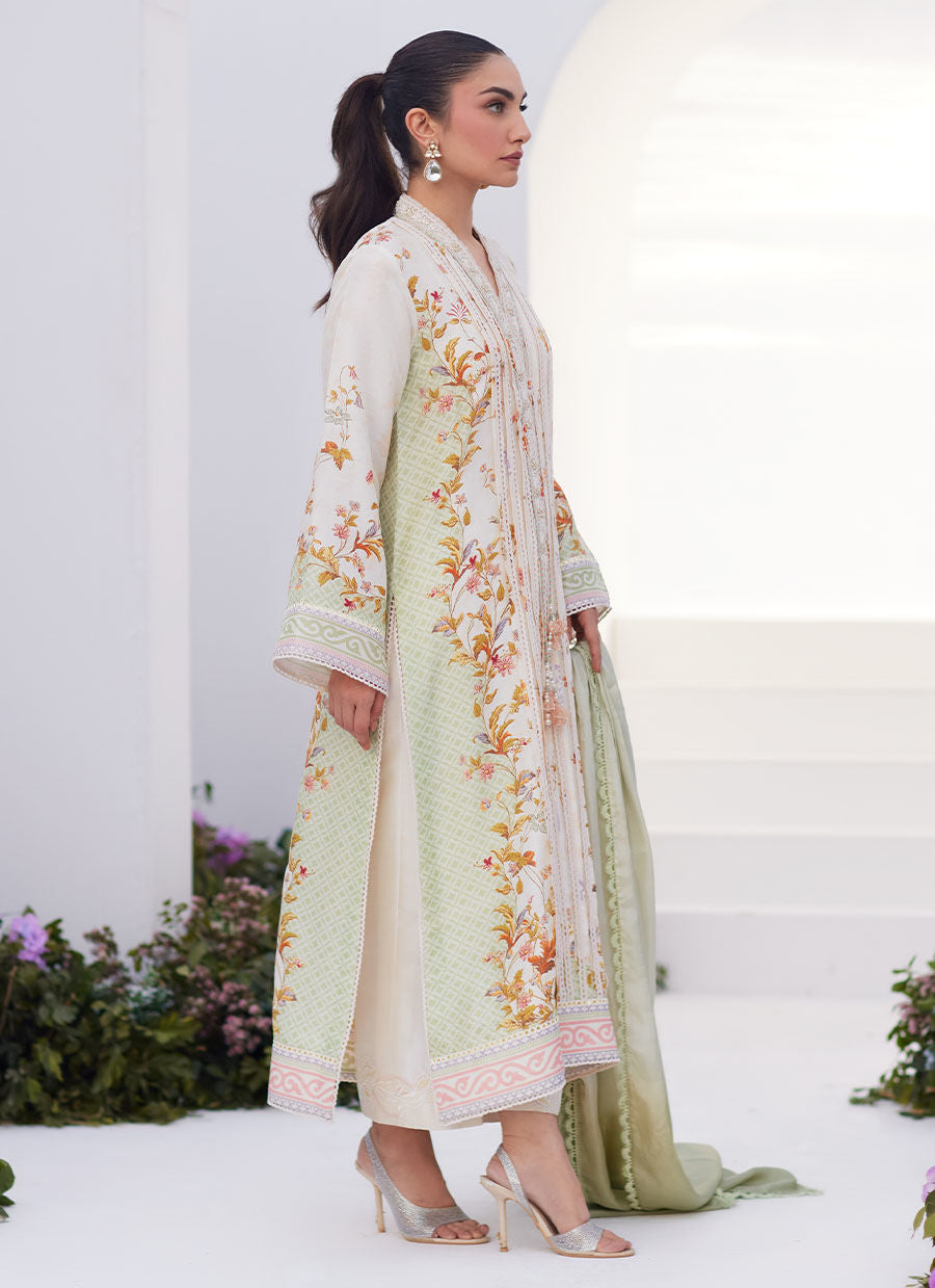 Farah Talib Aziz | Zaza Prints 24 | SAGE TRELLIS SHIRT AND DUPATTA - Ladies Clothes - Maria Faisal