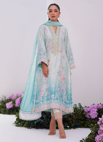 Farah Talib Aziz | Zaza Prints 24 | CYAN OMBRE SHIRT AND DUPATTA - Ladies Clothes - Maria Faisal