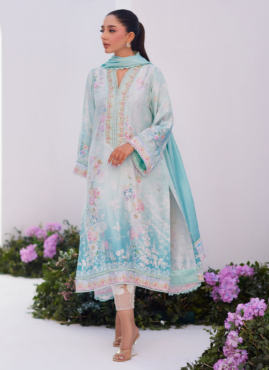 Farah Talib Aziz | Zaza Prints 24 | CYAN OMBRE SHIRT AND DUPATTA - Ladies Clothes - Maria Faisal