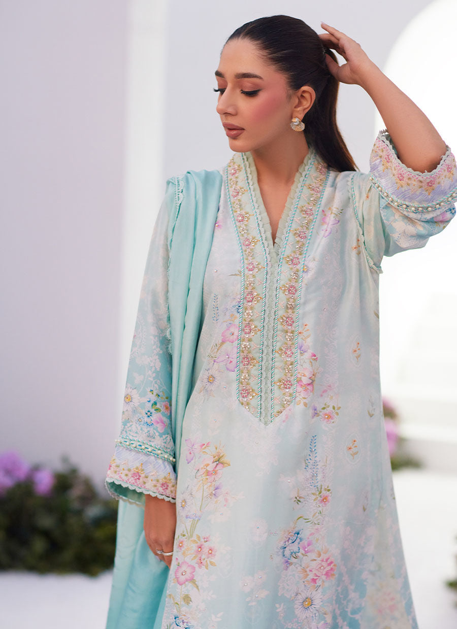 Farah Talib Aziz | Zaza Prints 24 | CYAN OMBRE SHIRT AND DUPATTA - Ladies Clothes - Maria Faisal