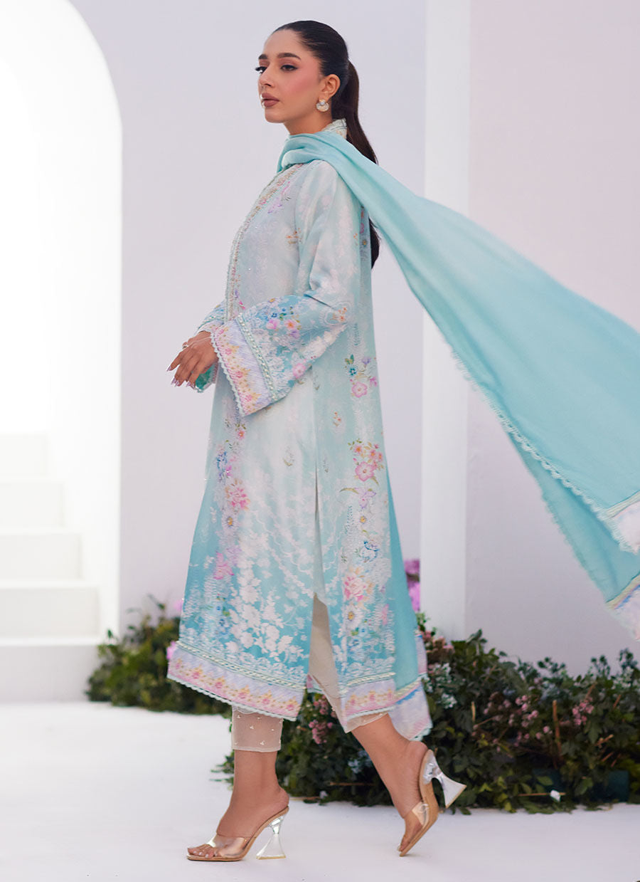 Farah Talib Aziz | Zaza Prints 24 | CYAN OMBRE SHIRT AND DUPATTA - Ladies Clothes - Maria Faisal