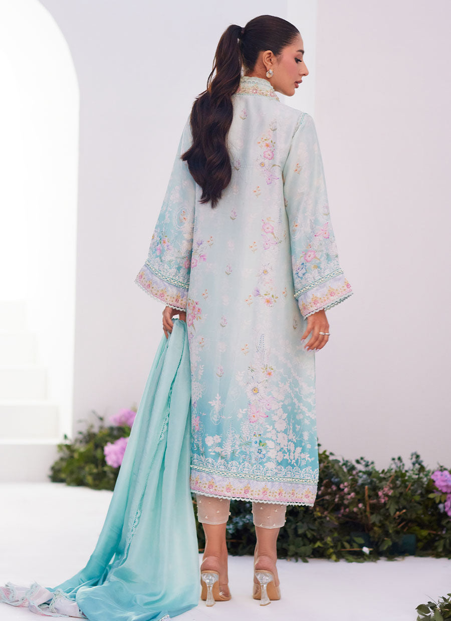 Farah Talib Aziz | Zaza Prints 24 | CYAN OMBRE SHIRT AND DUPATTA - Ladies Clothes - Maria Faisal