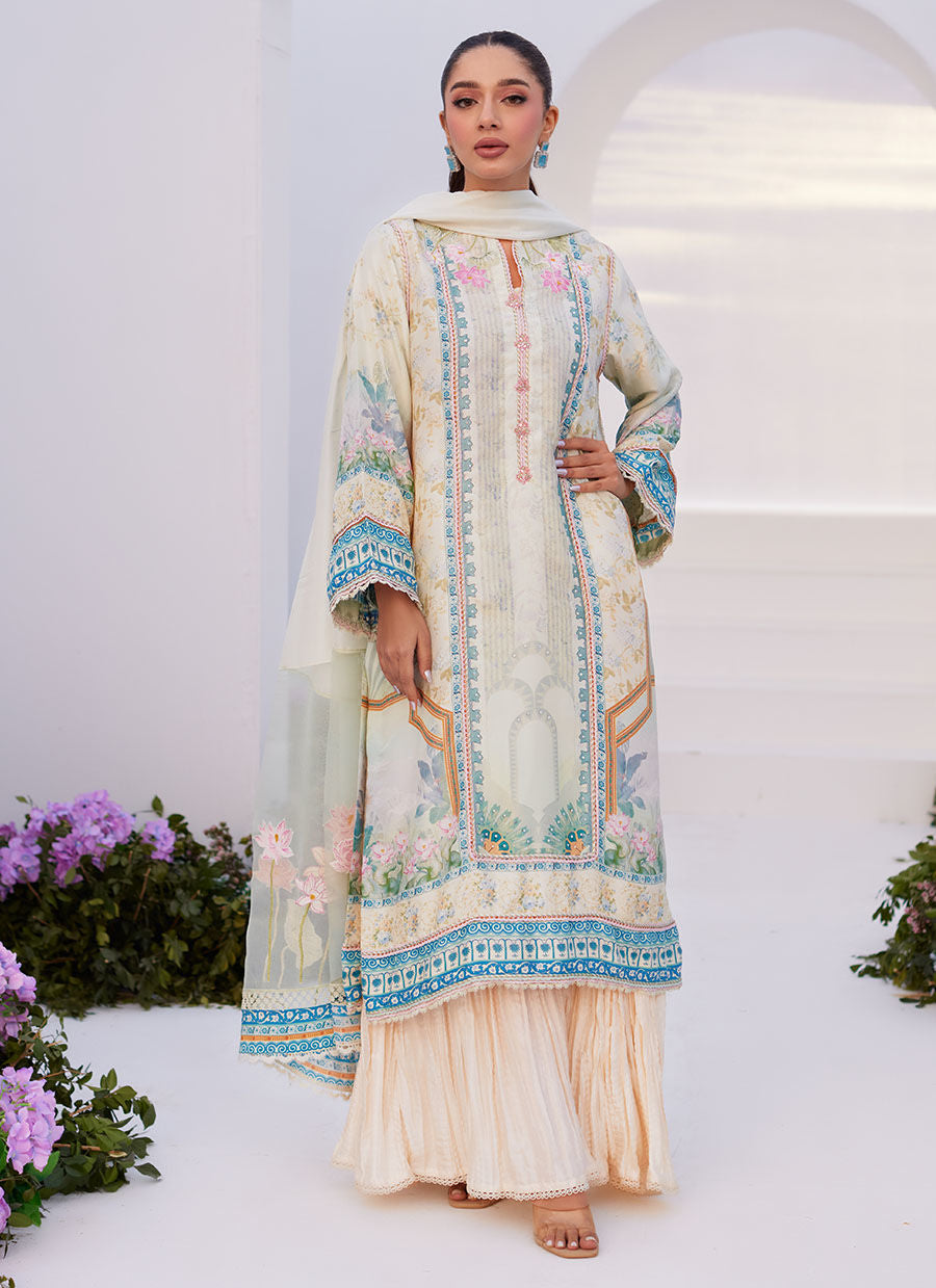 Farah Talib Aziz | Zaza Prints 24 | TURKISH AQUA SHIRT AND DUPATTA