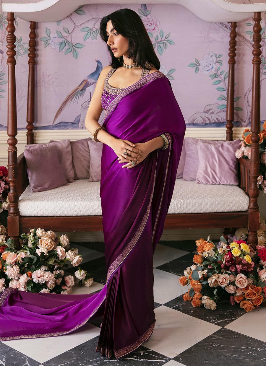 Farah Talib Aziz | Mayna Festive Luxe | AIGUL AUBERGINE SAREE