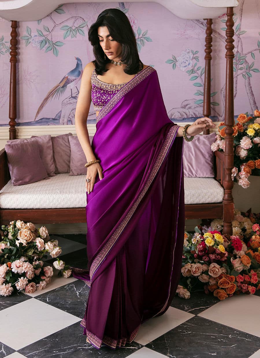 Farah Talib Aziz | Mayna Festive Luxe | AIGUL AUBERGINE SAREE