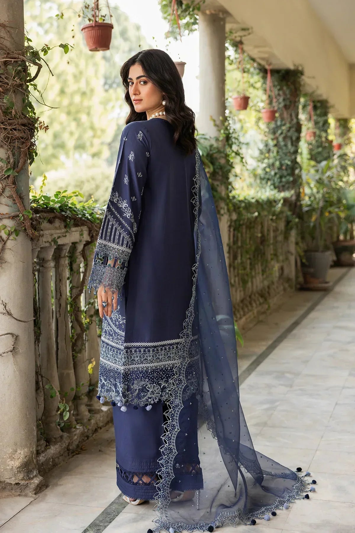 Farasha | Bahaar Embroidered Lawn | Blue Ochre - Ladies Clothes - Maria Faisal