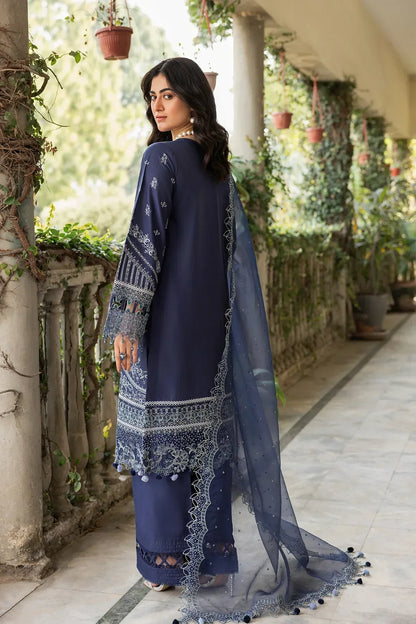 Farasha | Bahaar Embroidered Lawn | Blue Ochre - Ladies Clothes - Maria Faisal