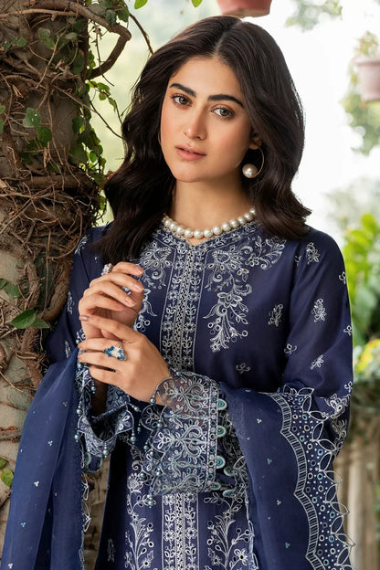 Farasha | Bahaar Embroidered Lawn | Blue Ochre - Ladies Clothes - Maria Faisal