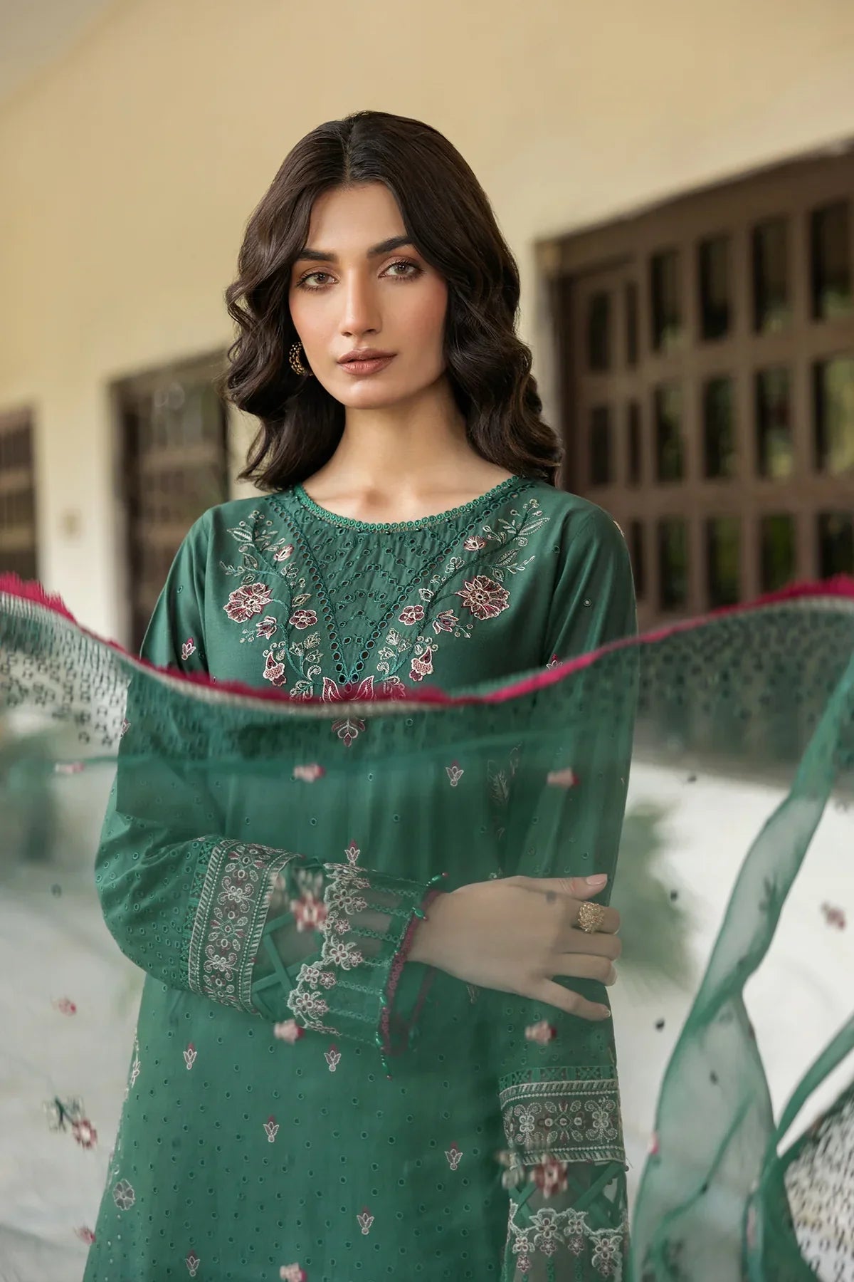 Farasha | Bahaar Embroidered Lawn | Azure Grace - Luxury 
