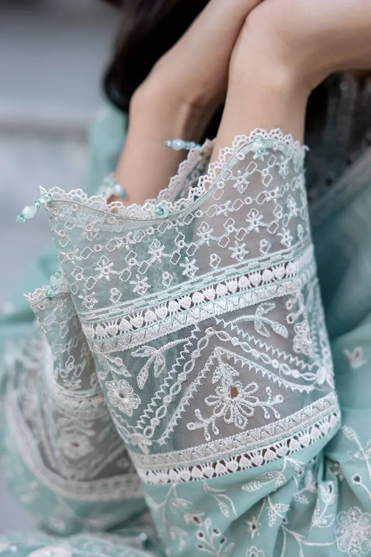 Farasha | Bahaar Embroidered Lawn | Aqua Pearl - Ladies Clothes - Maria Faisal
