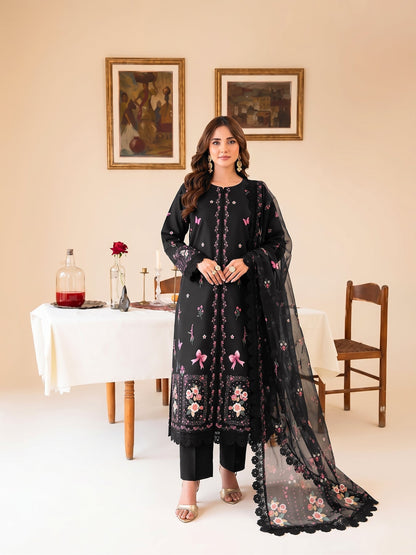 Faiza Faisal | FNF Printed Lawn | FLORAL NOIR - Casual Dress - available at Maria Faisal in UK and USA.