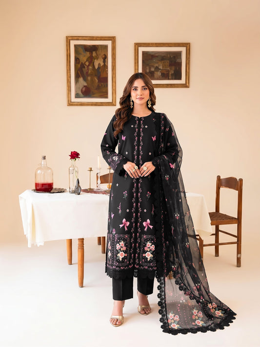Faiza Faisal | FNF Printed Lawn | FLORAL NOIR - Casual Dress - available at Maria Faisal in UK and USA.