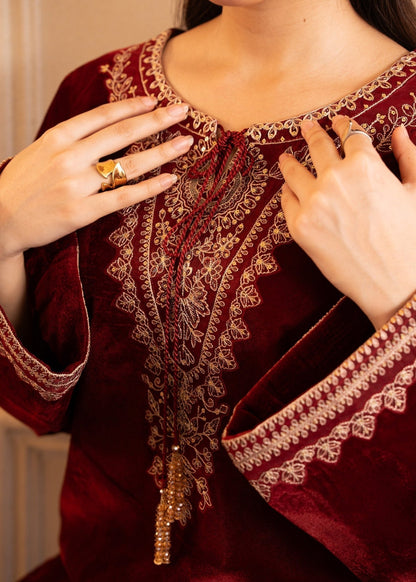 Fozia Khalid | The Velvet Rise 25 | CRIMSON GRACE - Formal Dress - available at Maria Faisal in UK and USA.