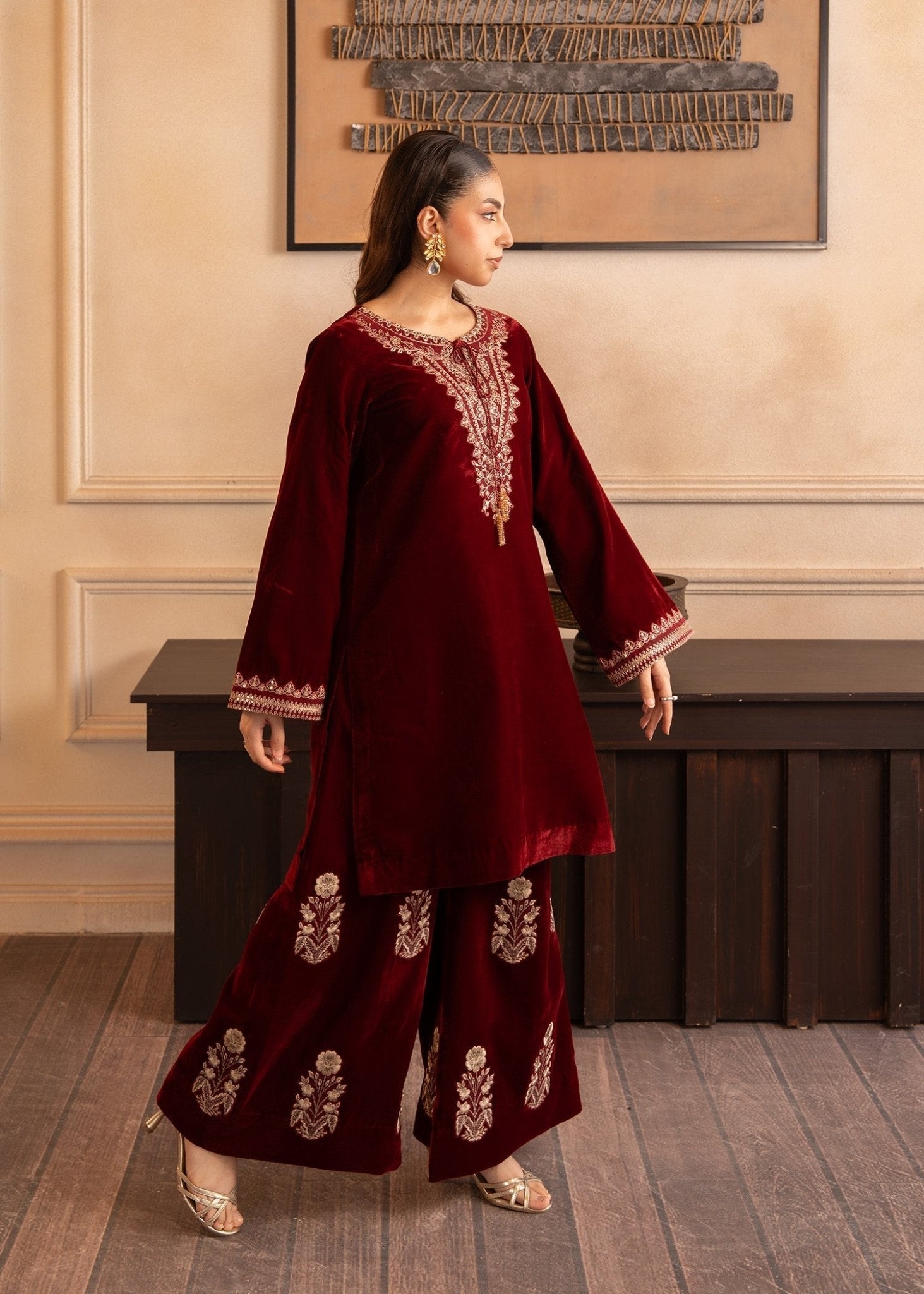 Fozia Khalid | The Velvet Rise 25 | CRIMSON GRACE - Formal Dress - available at Maria Faisal in UK and USA.