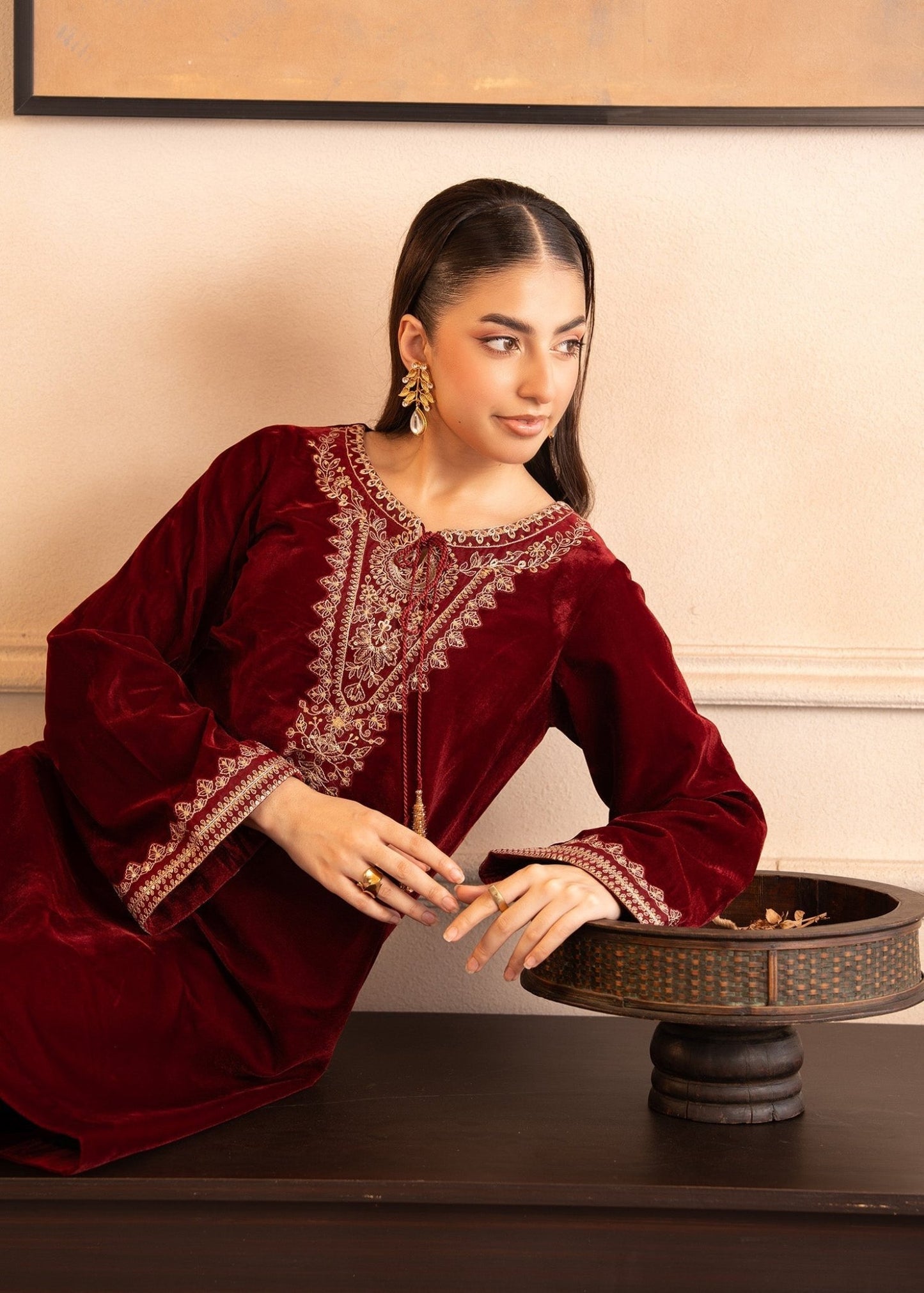 Fozia Khalid | The Velvet Rise 25 | CRIMSON GRACE - Formal Dress - available at Maria Faisal in UK and USA.