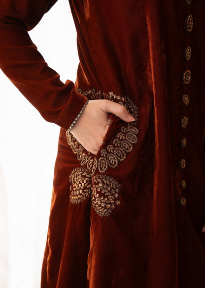 Fozia Khalid | The Velvet Rise 25 | MOCHA LUXE - Formal Dress - available at Maria Faisal in UK and USA.