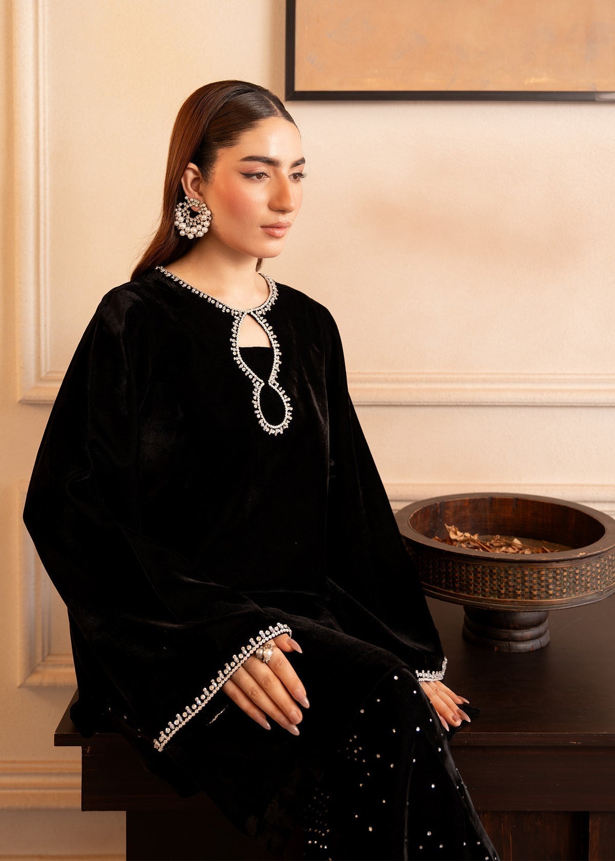 Fozia Khalid | The Velvet Rise 25 | NOIR GLEAM - Formal Dress - available at Maria Faisal in UK and USA.