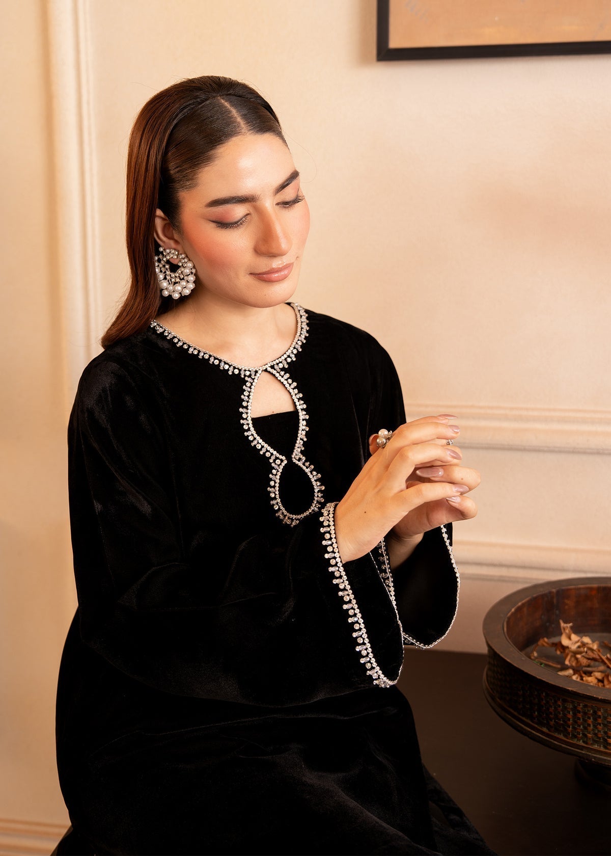 Fozia Khalid | The Velvet Rise 25 | NOIR GLEAM - Formal Dress - available at Maria Faisal in UK and USA.