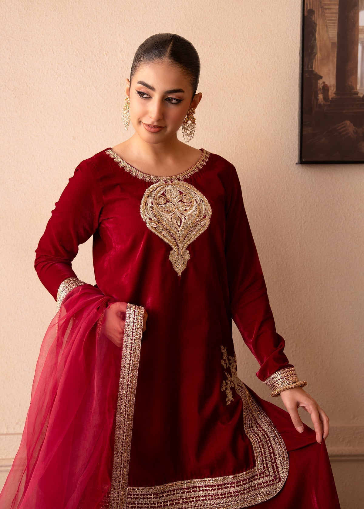 Fozia Khalid | The Velvet Rise 25 | ROSE EMBER - Formal Dress - available at Maria Faisal in UK and USA.