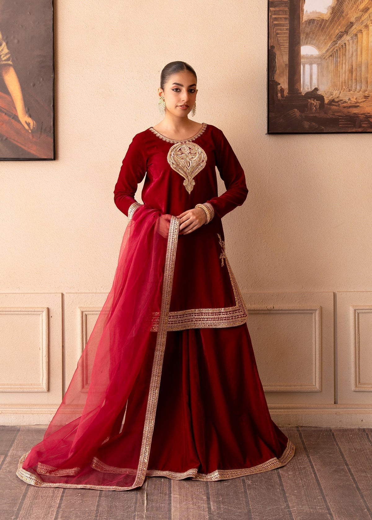 Fozia Khalid | The Velvet Rise 25 | ROSE EMBER - Formal Dress - available at Maria Faisal in UK and USA.