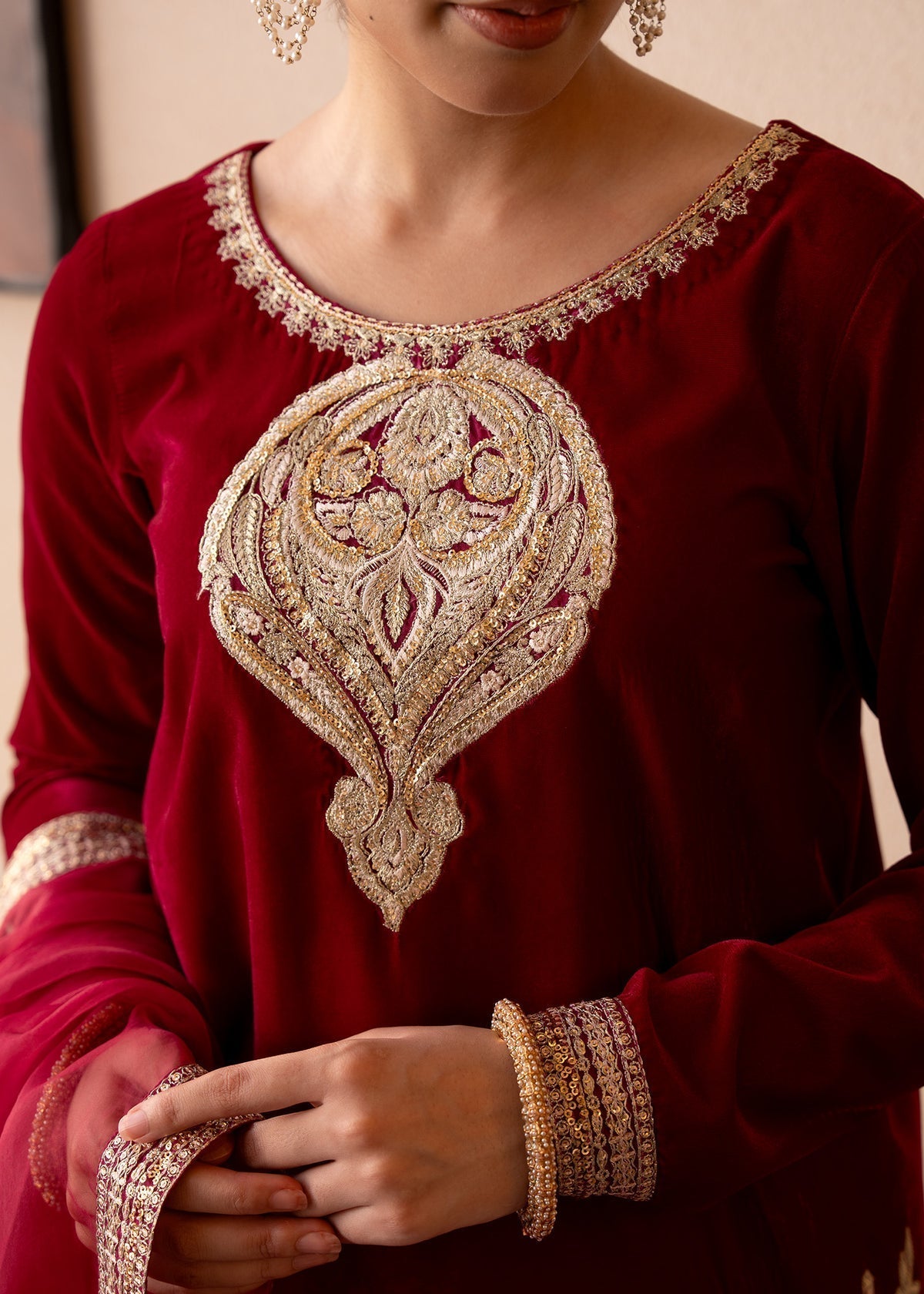 Fozia Khalid | The Velvet Rise 25 | ROSE EMBER - Formal Dress - available at Maria Faisal in UK and USA.