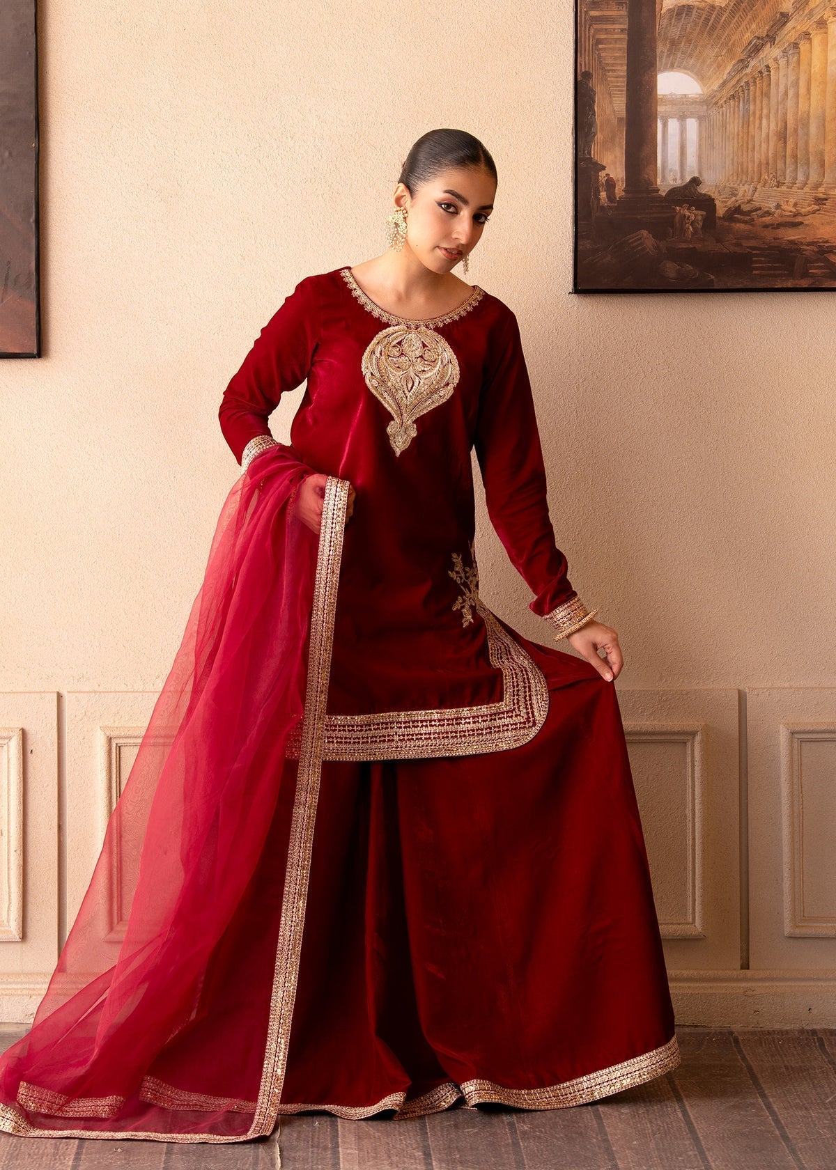 Fozia Khalid | The Velvet Rise 25 | ROSE EMBER - Formal Dress - available at Maria Faisal in UK and USA.