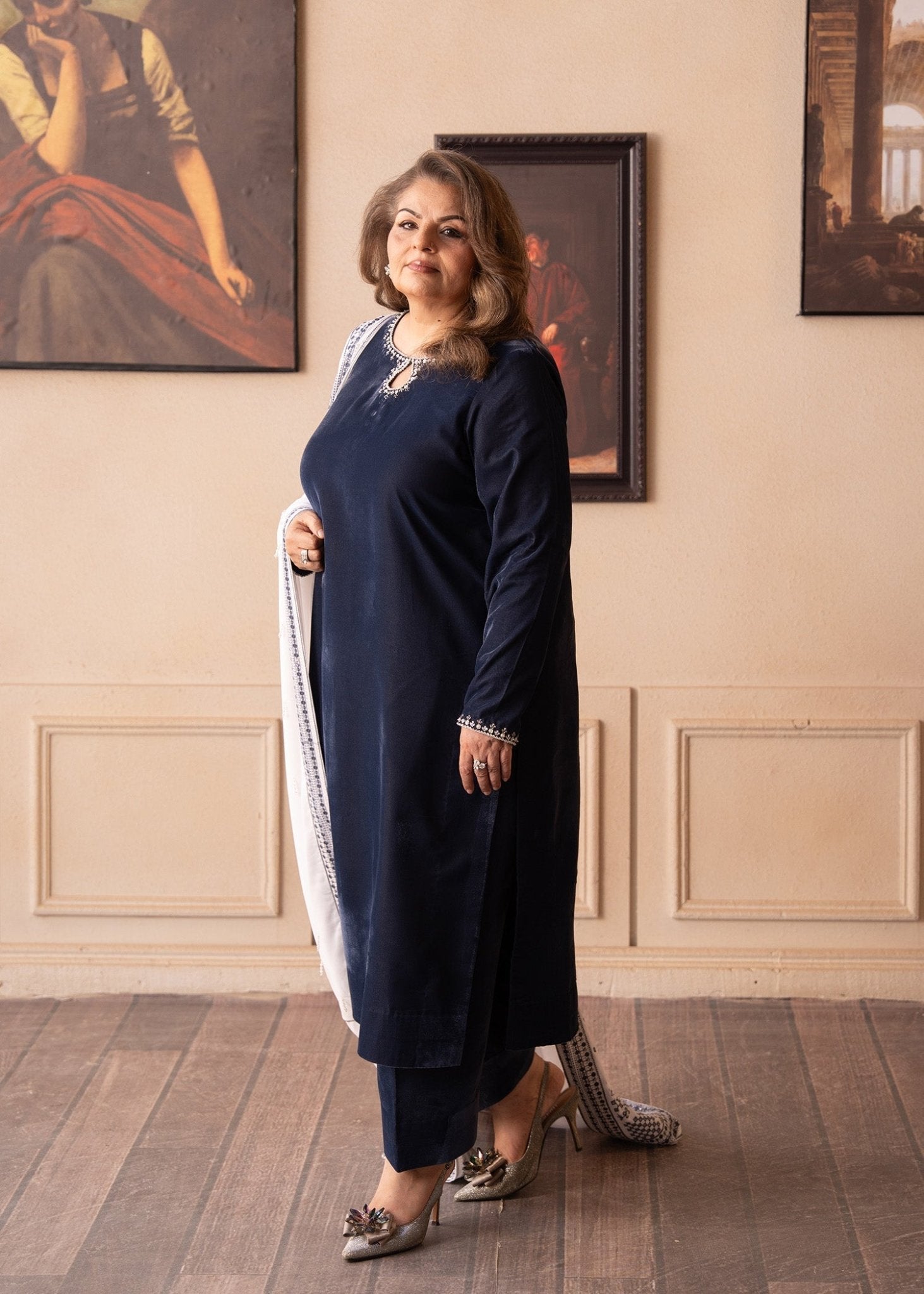 Fozia Khalid | The Velvet Rise 25 | STEAL MIST - Formal Dress - available at Maria Faisal in UK and USA.