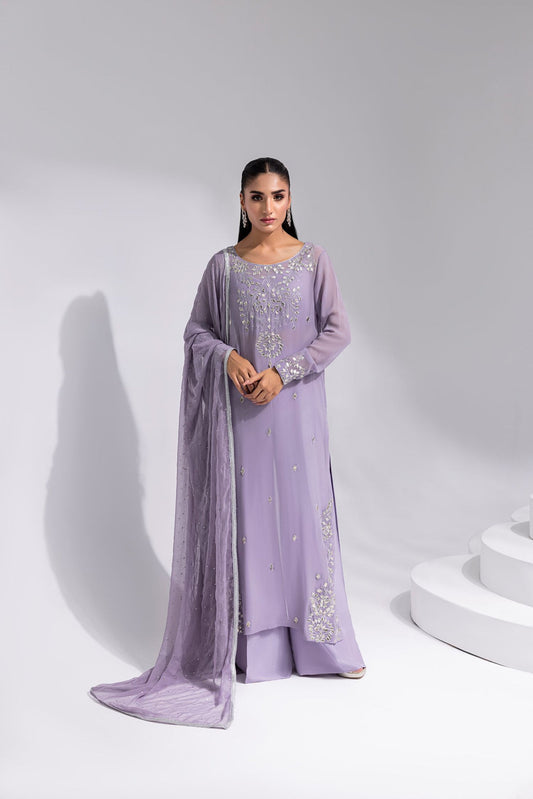 Amani | Aira Festive Wear | ZARIN Gota Embellished Georgette Shirt with Wide-Leg Pants & Mukesh Dupatta - Ladies Clothes - Maria Faisal
