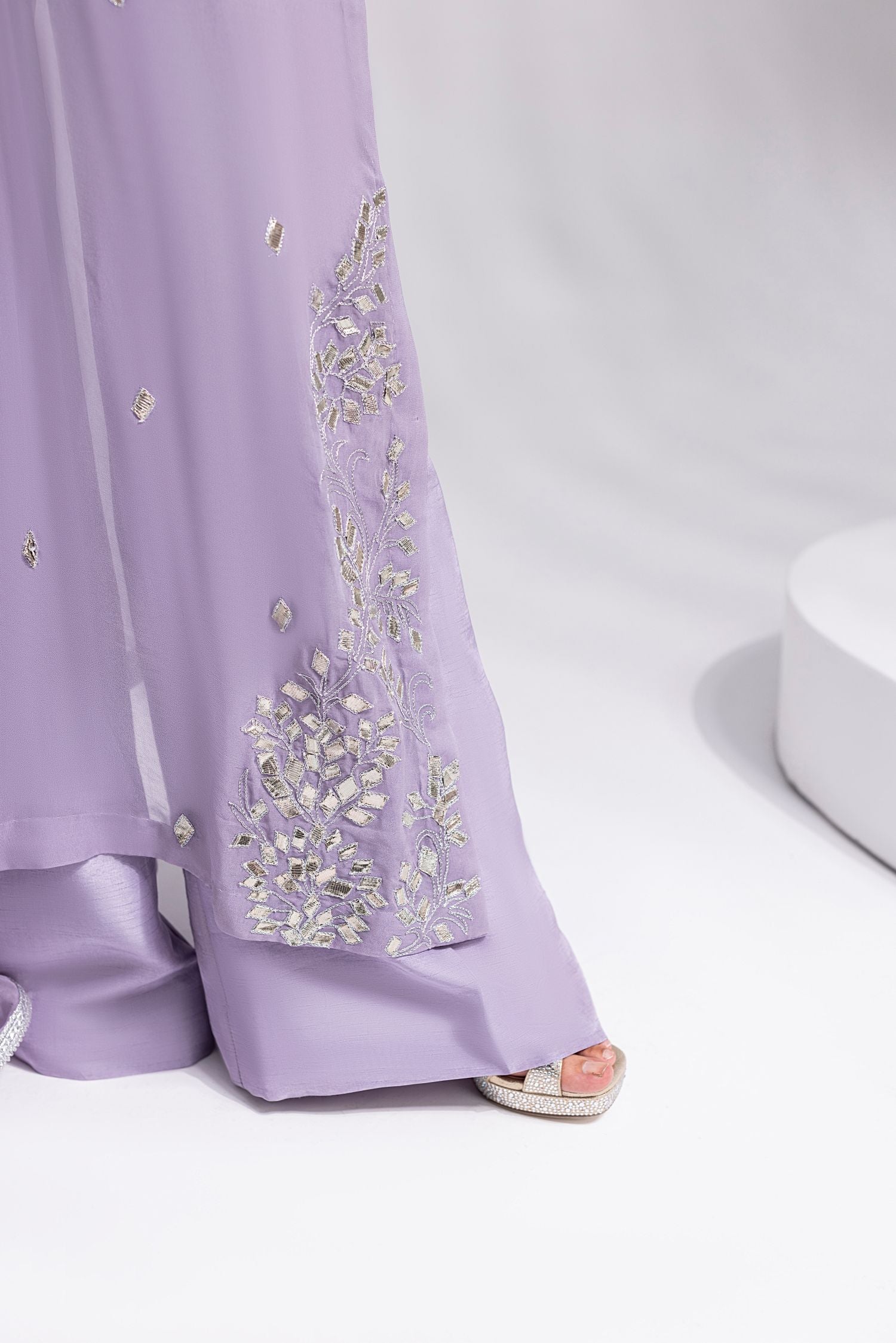 Amani | Aira Festive Wear | ZARIN Gota Embellished Georgette Shirt with Wide-Leg Pants & Mukesh Dupatta - Ladies Clothes - Maria Faisal