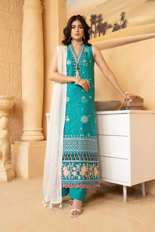 Hemstitch | Summer Luxury Lawn 24 | Turquoise - Ladies Clothes - Maria Faisal