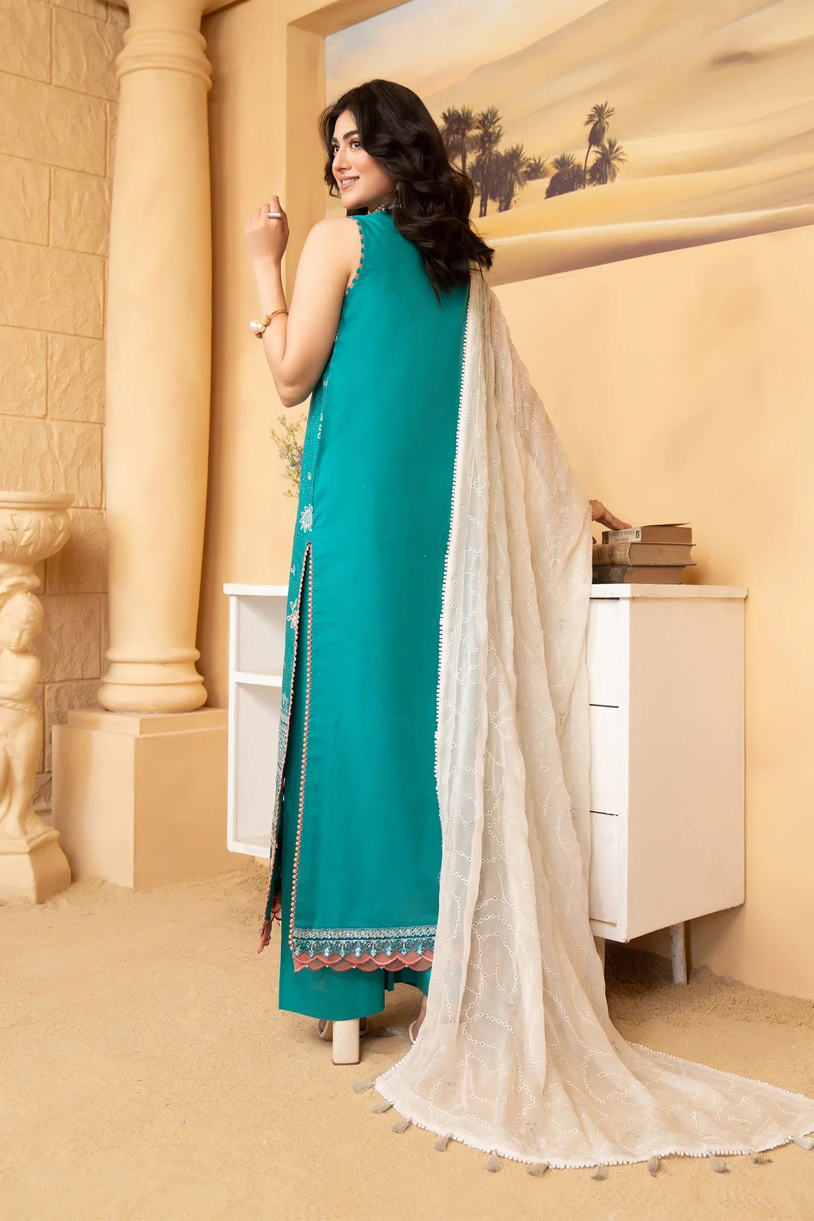 Hemstitch | Summer Luxury Lawn 24 | Turquoise - Ladies Clothes - Maria Faisal