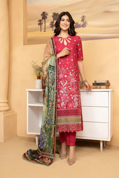 Hemstitch | Summer Luxury Lawn 24 | Scarlet Red - Ladies Clothes - Maria Faisal