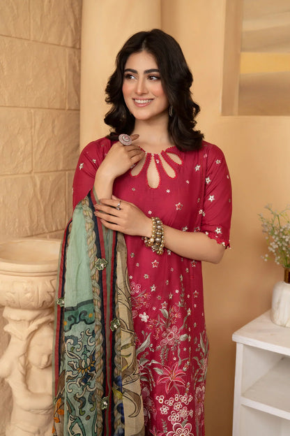 Hemstitch | Summer Luxury Lawn 24 | Scarlet Red - Ladies Clothes - Maria Faisal