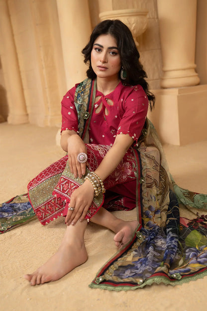 Hemstitch | Summer Luxury Lawn 24 | Scarlet Red - Ladies Clothes - Maria Faisal