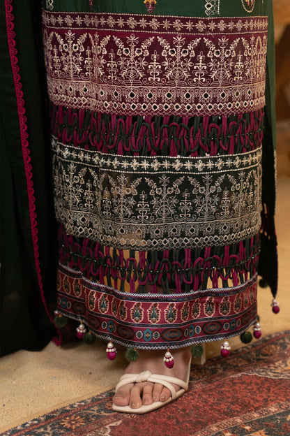 Hemstitch | Summer Luxury Lawn 24 | Bottle Green - Ladies Clothes - Maria Faisal