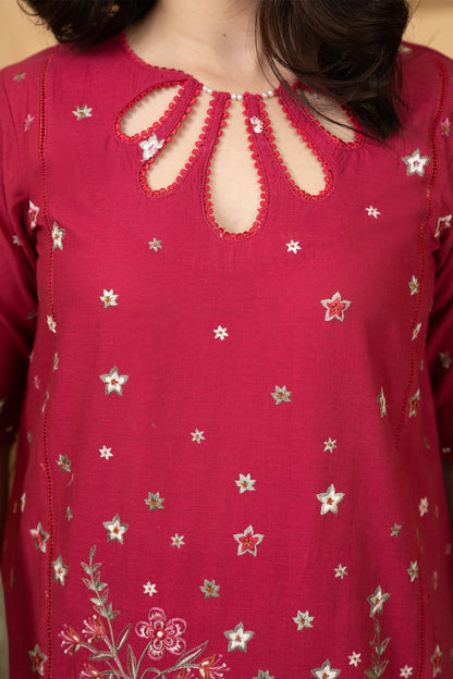 Hemstitch | Summer Luxury Lawn 24 | Scarlet Red - Ladies Clothes - Maria Faisal