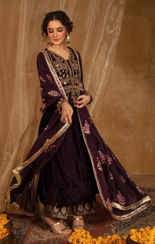 Maya | Raazi Velvet 24 | IBAARAT - Designer Dress with Intricate embroidery and embellishments. Shop elegent wedding dress at Maria Faisal.