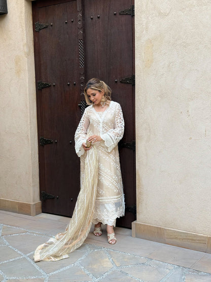 Layla Chatoor | Luxury Pret | Off-White Chikankari Set - Luxury Dress - available at Maria Faisal in UK and USA.