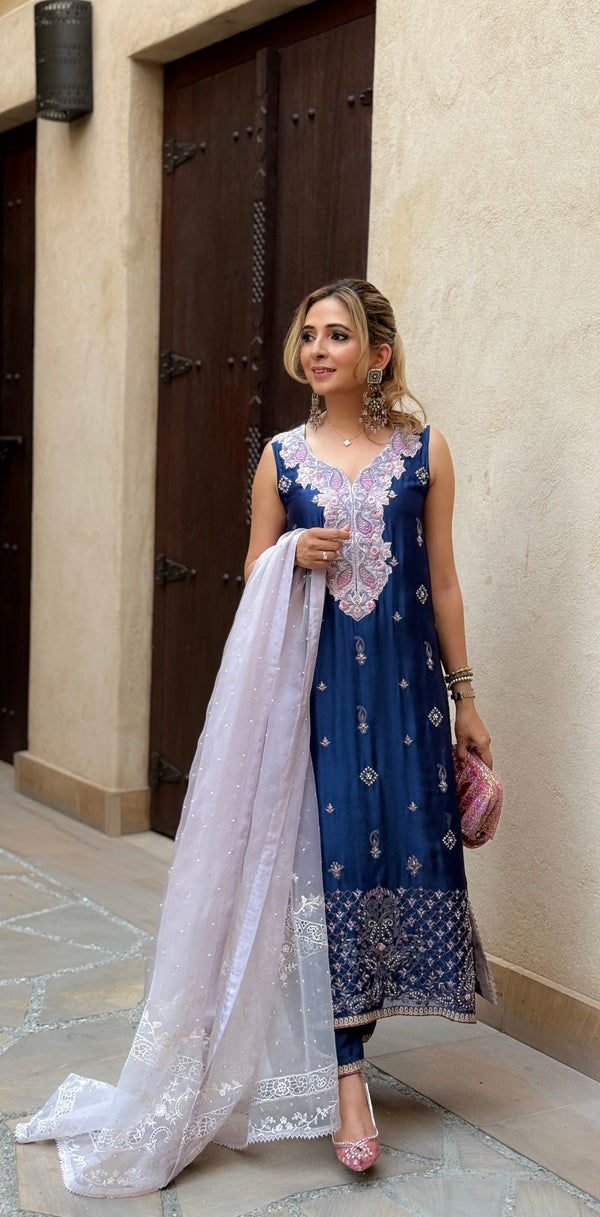 Layla Chatoor | Luxury Pret | Navy Paisley - Luxury Dress - available at Maria Faisal in UK and USA.